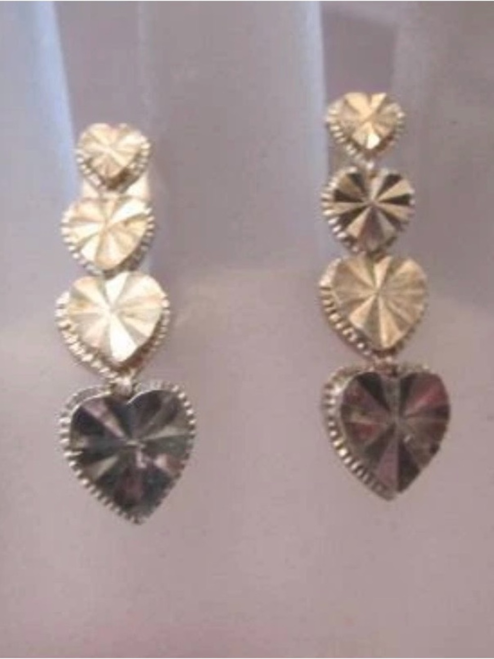 Beverly Hills Polo Club Textured Sterling Silver 4 Heart Dangle Drop Earrings